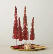 Red Flocked Bottle Brush Tree