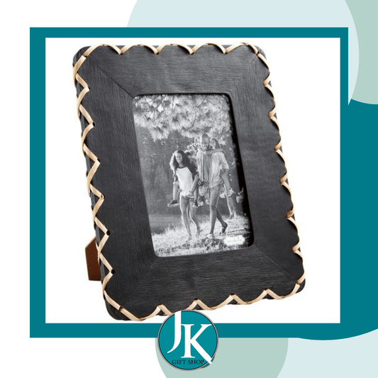 Sm Black Wood Frame w Woven Edge 4 x 6