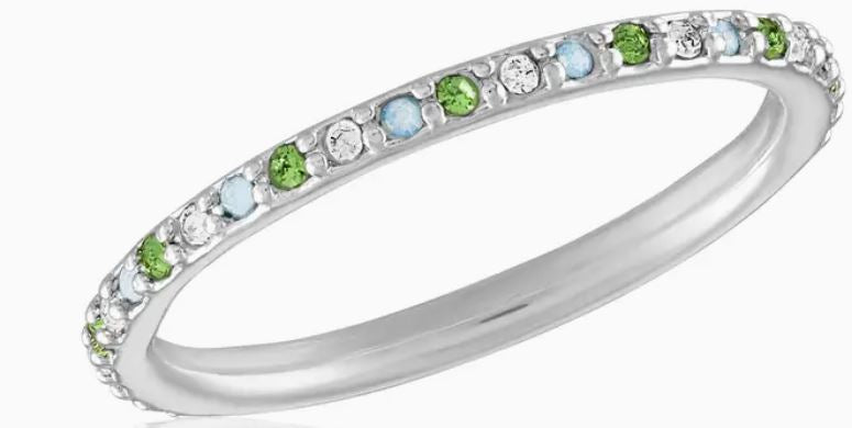 Thin Chrysolite Mixed Diamond Silver Stack Ring