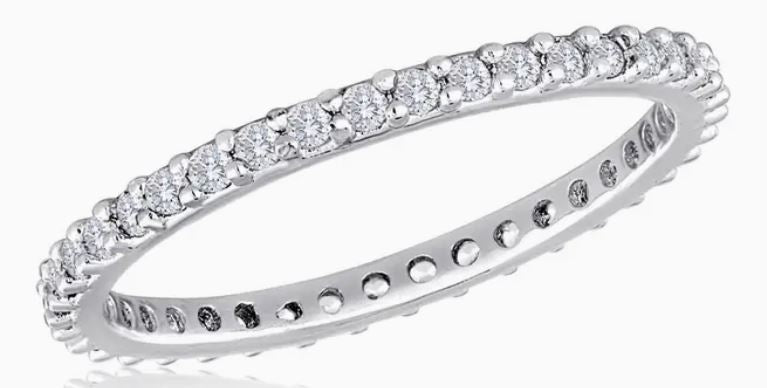 Thin CZ Diamond Band Silver Stack Ring