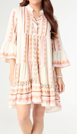 Tiffani Ruffle Dress Pink & Ivory