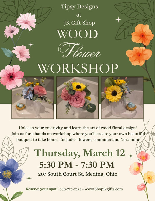 Tipsy Wood Floral Class in Nora Fleming Container with Mini