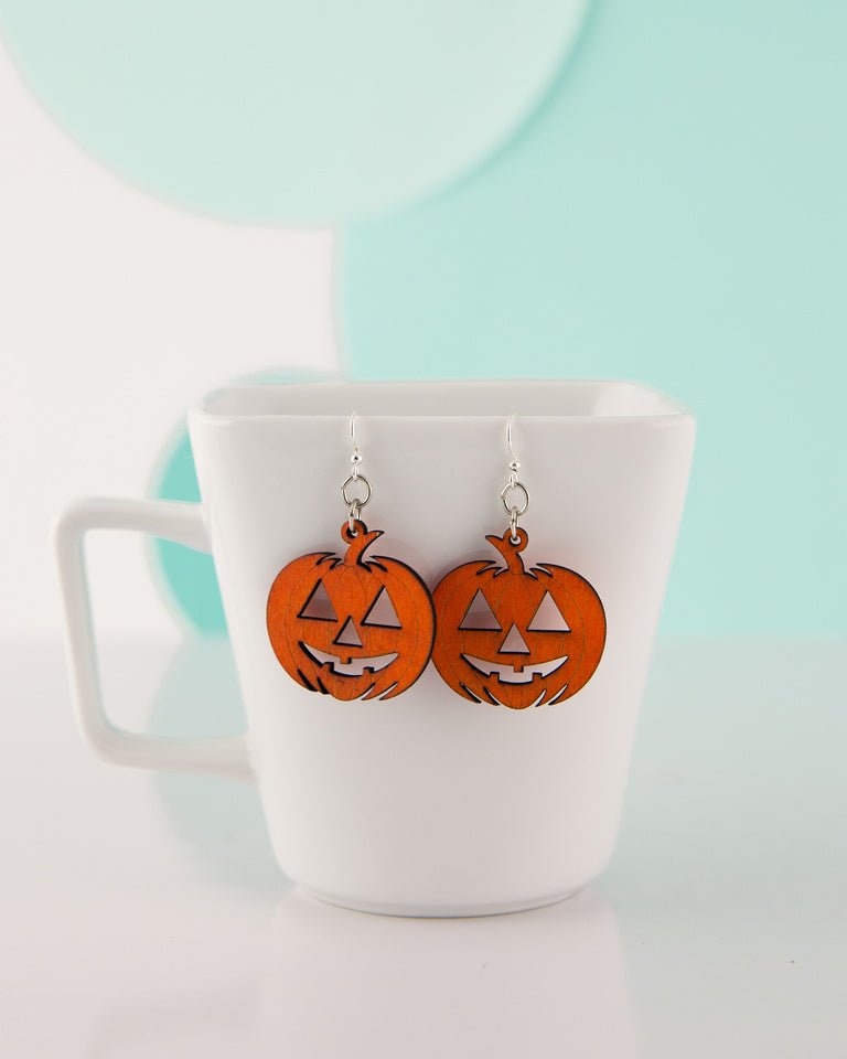 Wood Orange Pumpkin Earrings