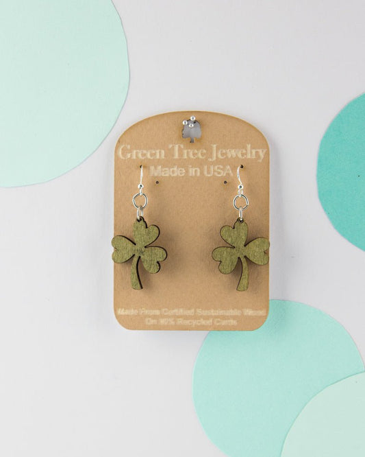 Wooden Clover Earrings