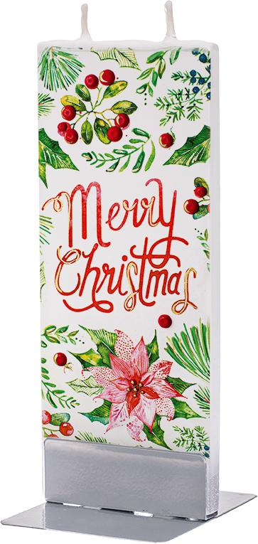 Merry Christmas poinsettia holiday flat candle