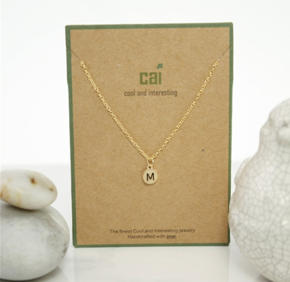Initial Necklace Gold Disc- All Available Letters