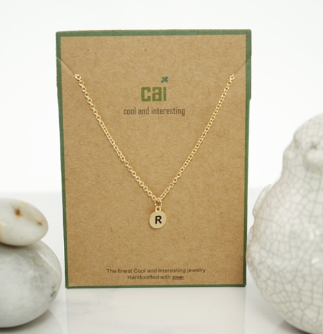 Initial Necklace Gold Disc- All Available Letters