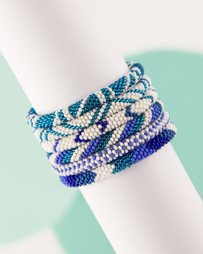 Blue and White Beaded Stackable Bracelet