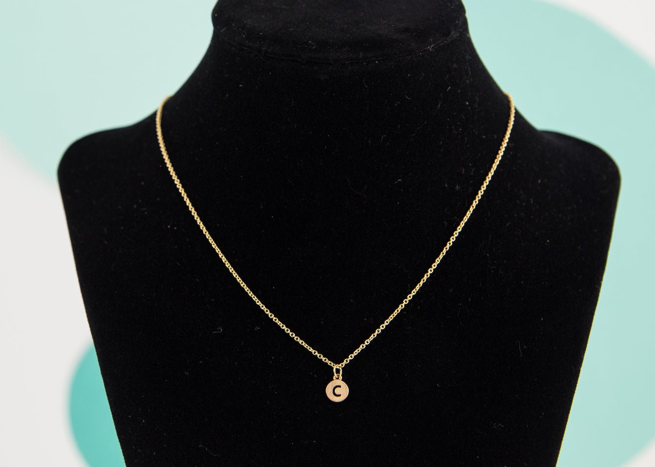 Initial Necklace Gold Disc - C