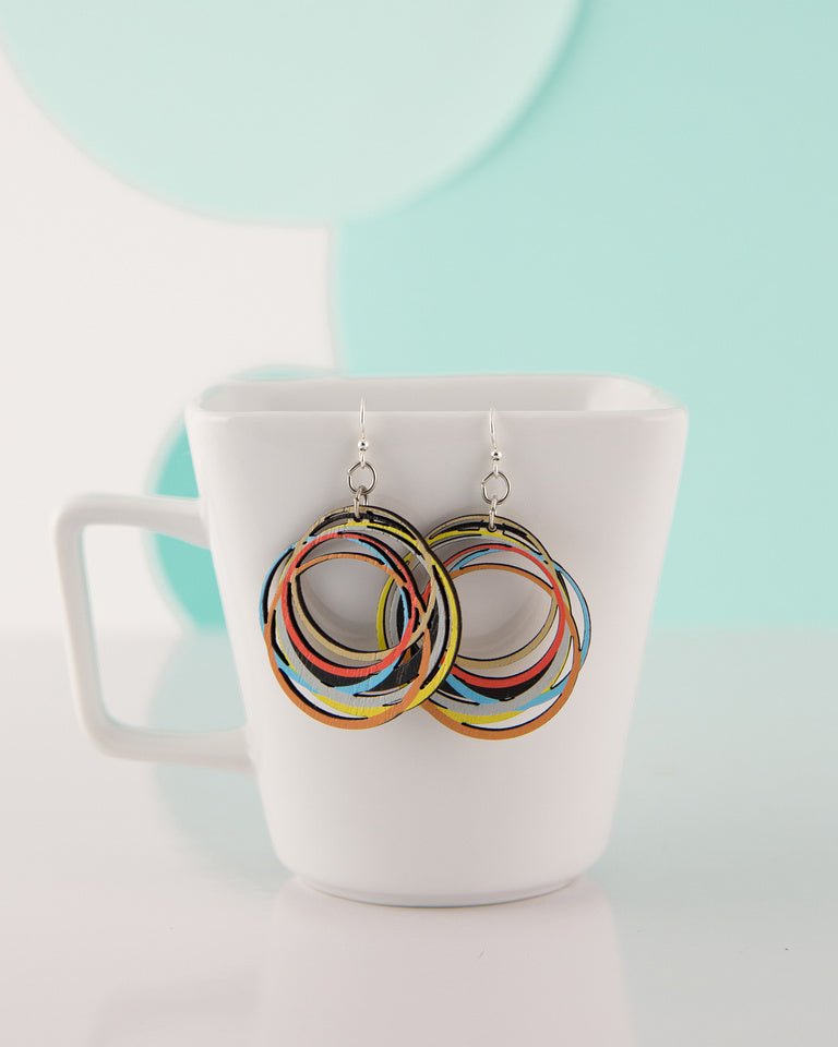 Multi Color Wood Circle Earrings