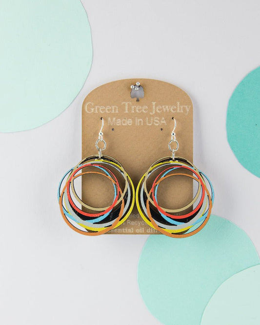 Multi Color Wood Circle Earrings
