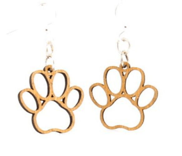 Paw Print Wood Earrings