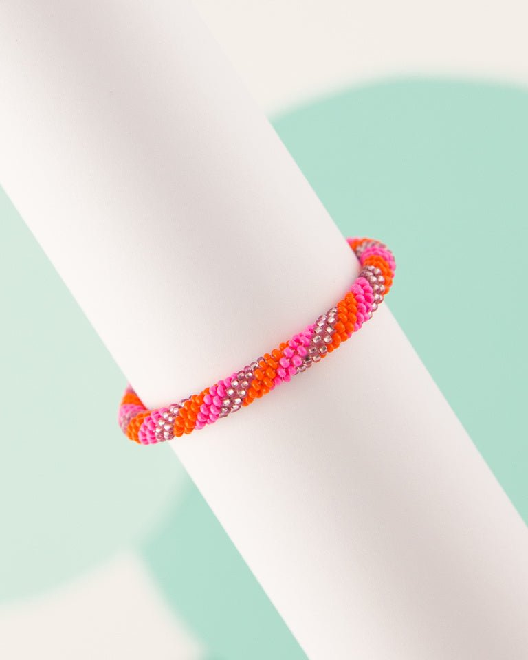 Pink and Orange Beaded Stackable Bracelet