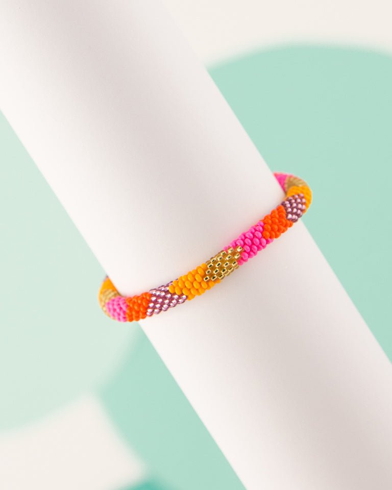 Pink and Orange Beaded Stackable Bracelet