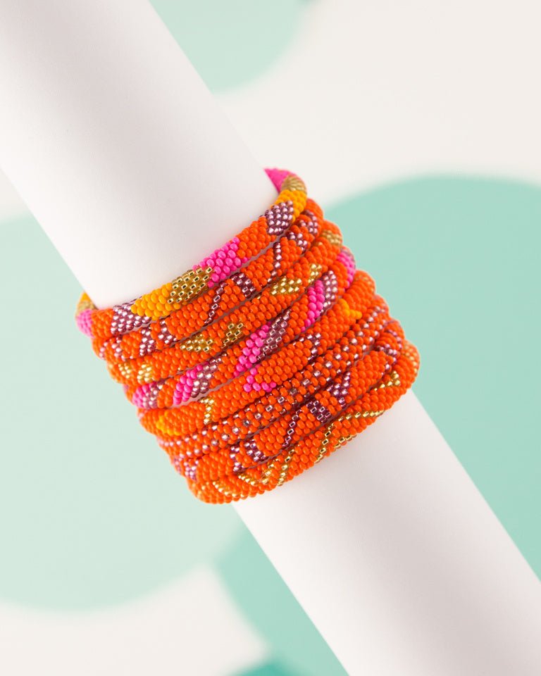 Pink and Orange Beaded Stackable Bracelet